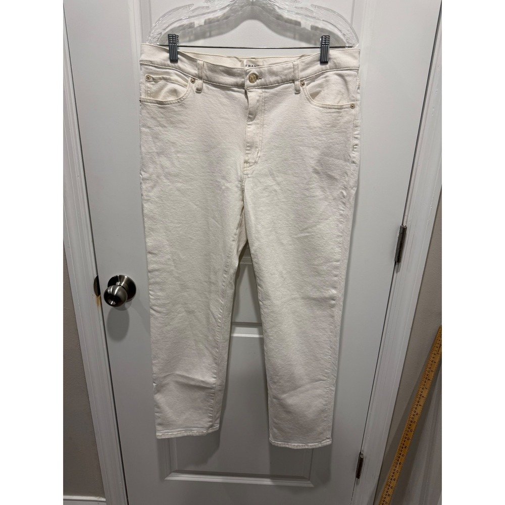 FRAME Womens The Borrowed Straight Leg Jeans Off White 31